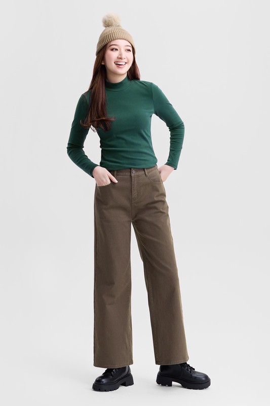 磨毛羅紋立領長袖T恤-女