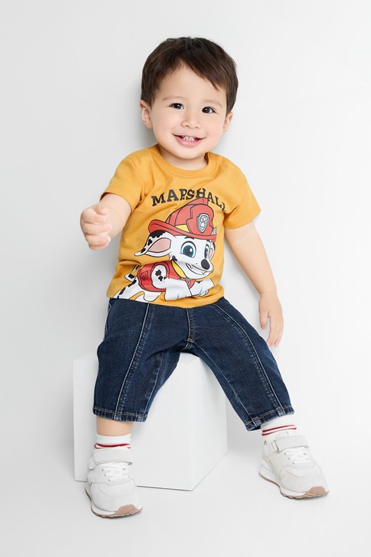 牛仔剪接錐形褲-Baby