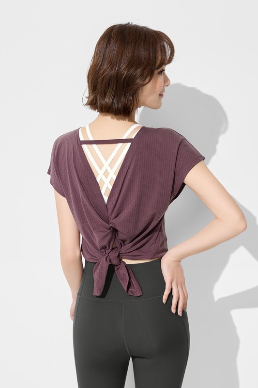 運動美背扭結連袖上衣-女