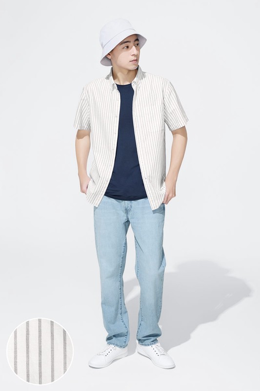 牛津條紋短袖襯衫-男