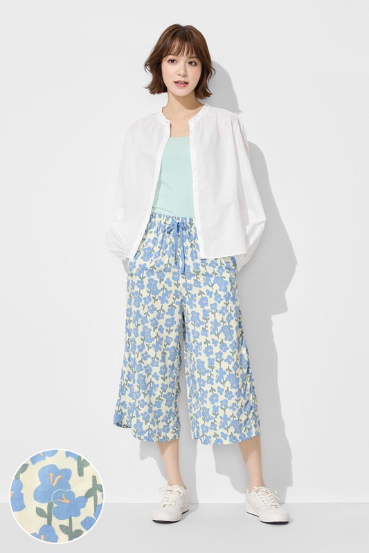 嫘縈圖騰花卉印花七分褲-女