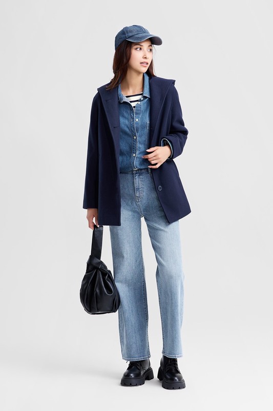 高腰牛仔寬褲-女