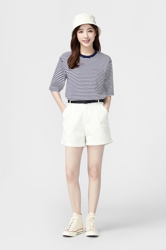 粗紡落肩寬版條紋T恤-女
