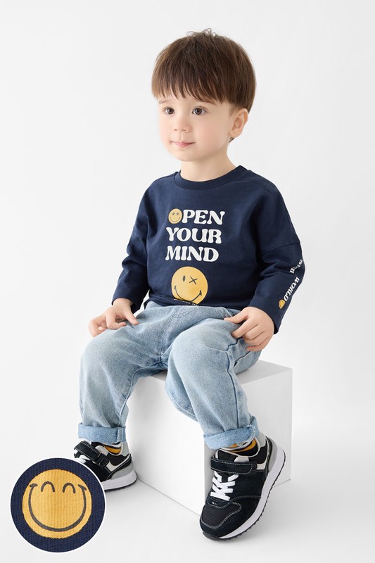 SmileyWorld®竹節棉寬鬆印花T恤-Baby