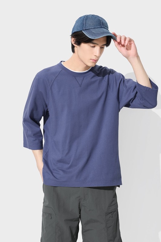 純棉厚寬版七分袖T恤-男