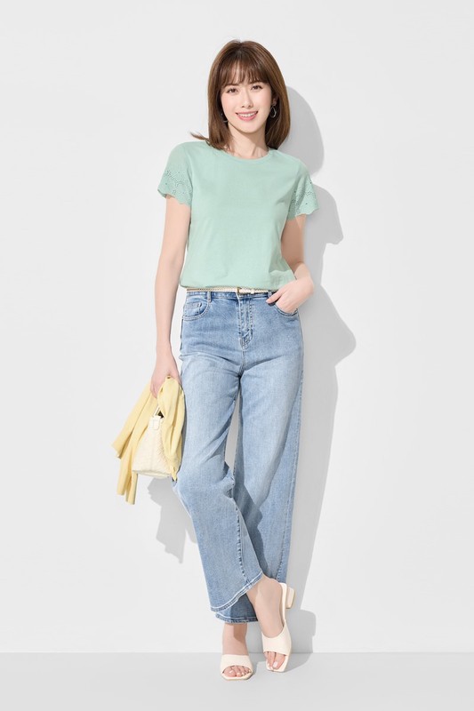 高腰牛仔寬褲-女