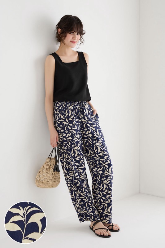 嫘縈植物花卉印花長褲-女