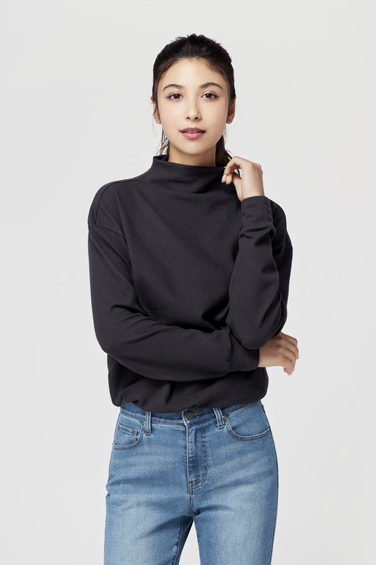 柔軟磨毛寬鬆高領上衣-女