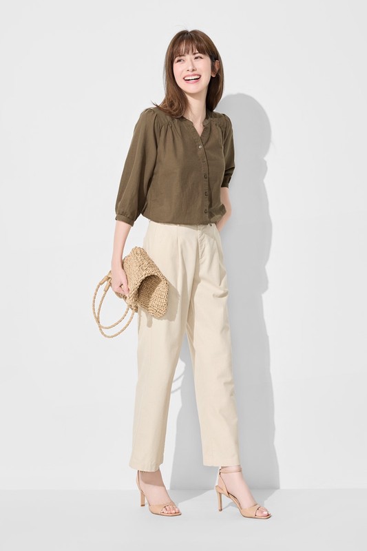 棉麻七分袖襯衫-女