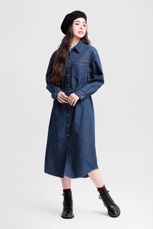 牛仔襯衫洋裝-女