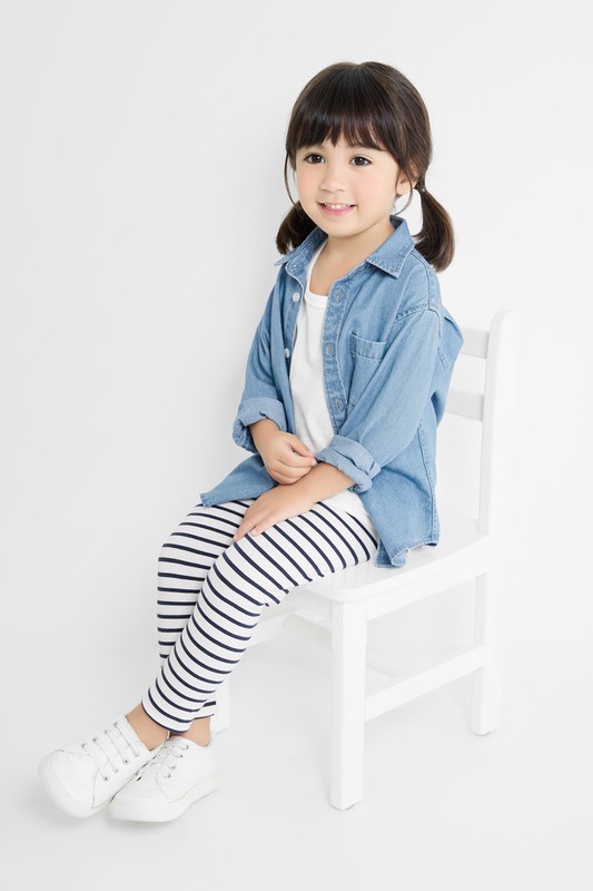 彈力條紋九分內搭褲-童