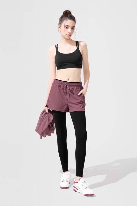 運動假兩件長褲-女