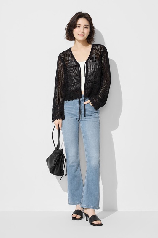 鏤空綁帶開襟外套-女