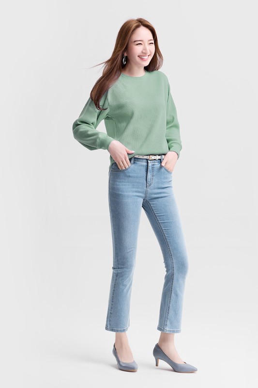 華夫格寬鬆長袖T恤-女