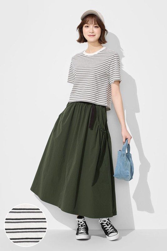 純棉短版條紋T恤-女