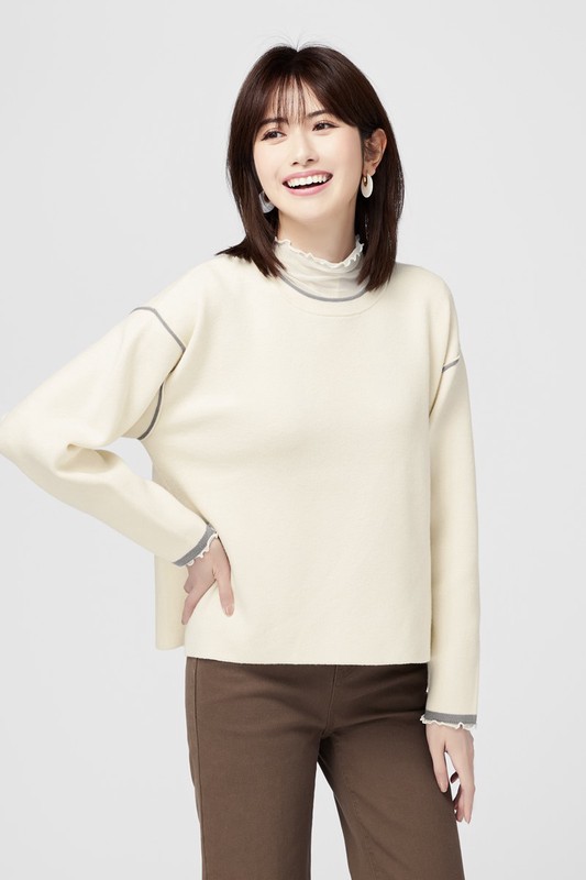 柔軟配色寬版毛衣-女