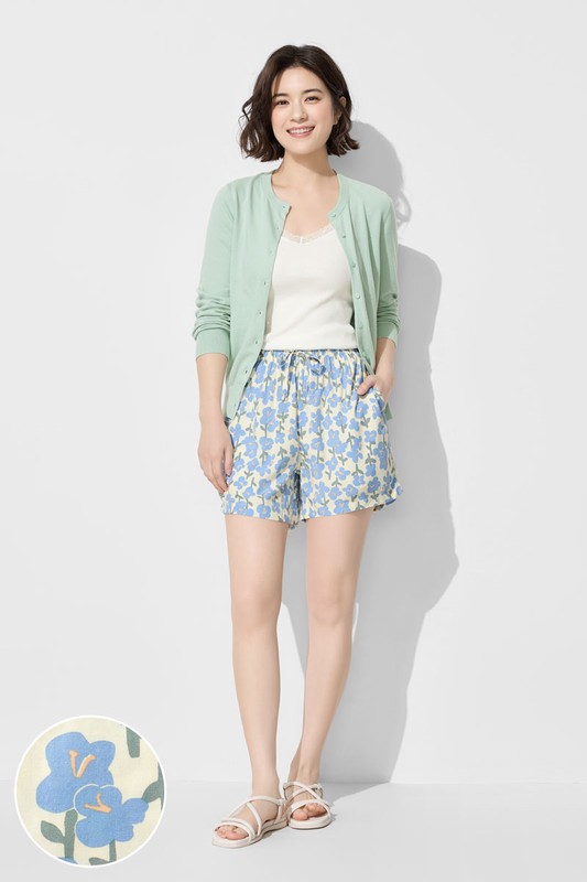 嫘縈圖騰花卉印花短褲-女