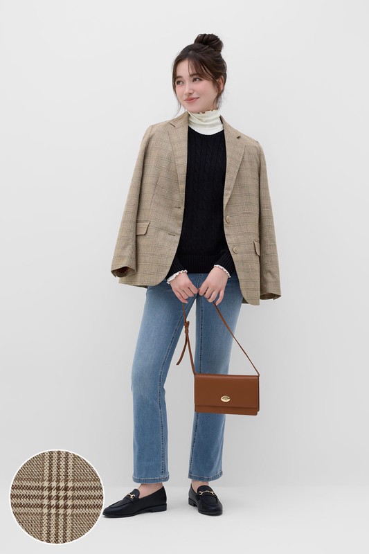 休閒格紋西裝外套-女