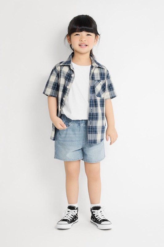 純棉牛仔鬆緊短褲-童