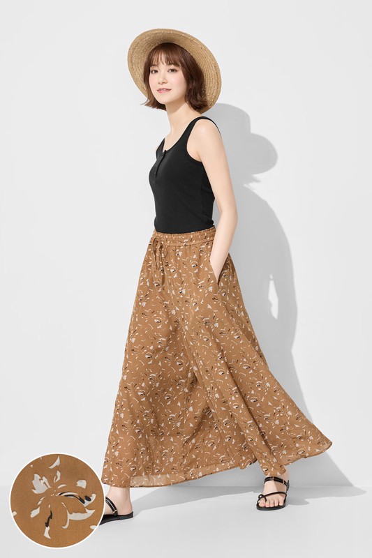 海島絲印花寬襬褲-女