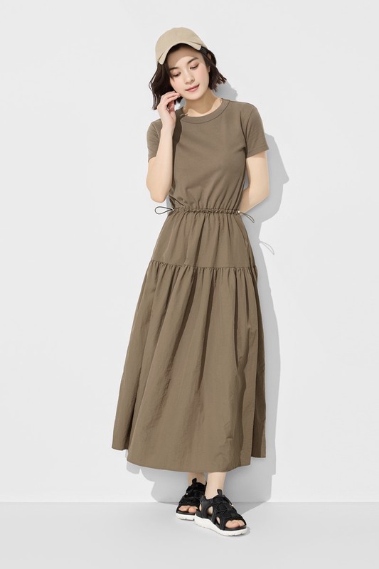 棉質拼接收腰長洋裝-女