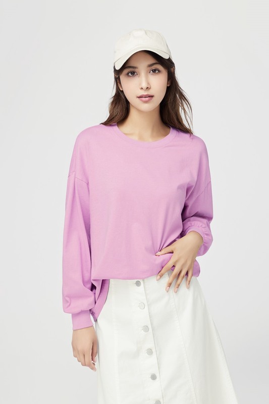 棉質寬鬆泡泡袖上衣-女