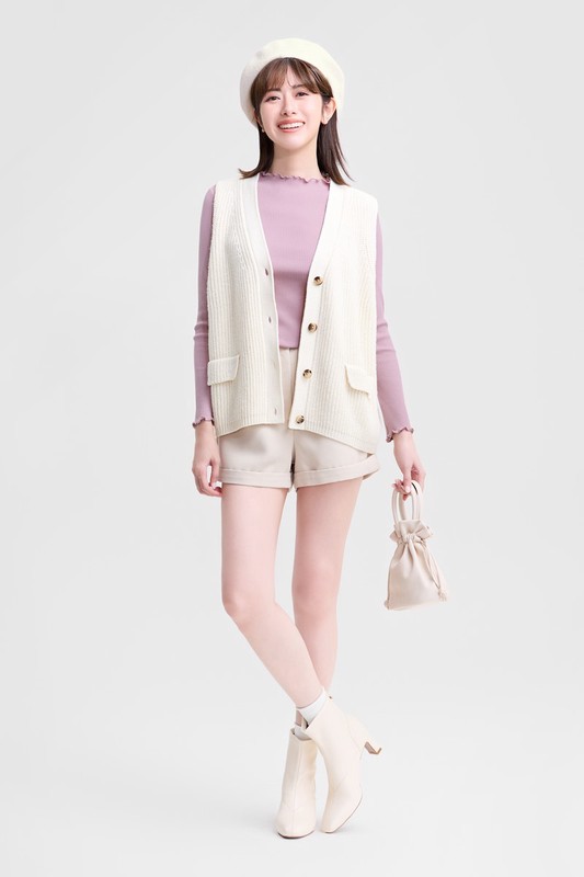 羅紋木耳邊小立領T恤-女