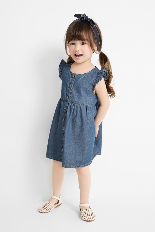 牛仔荷葉袖洋裝-童