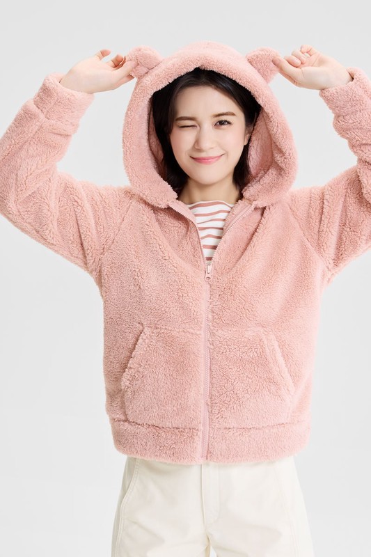 長刷毛造型連帽外套-女