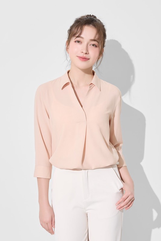 嫘縈開領七分袖襯衫-女