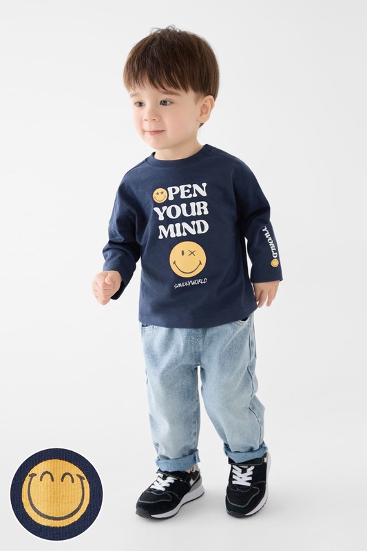 SmileyWorld®竹節棉寬鬆印花T恤-Baby