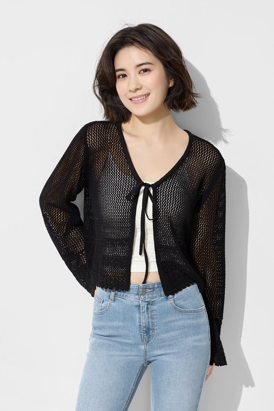 鏤空綁帶開襟外套-女