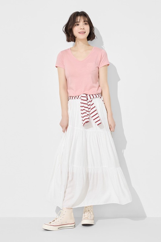 莫代爾口袋V領T恤-女