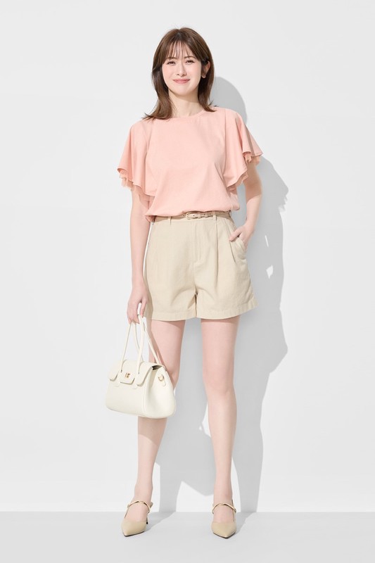 棉麻打褶短褲-女