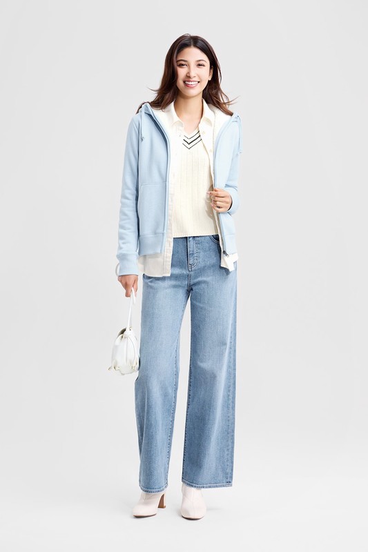 高腰牛仔寬褲-女