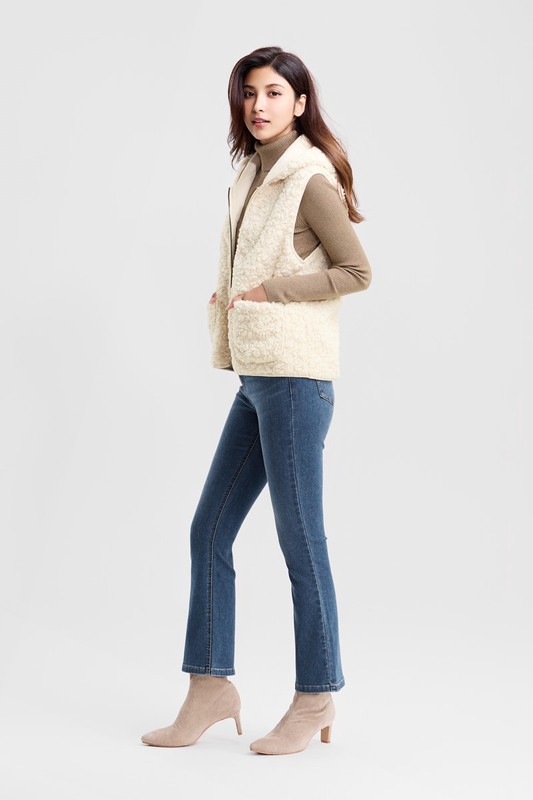 仿羊羔絨連帽背心-女