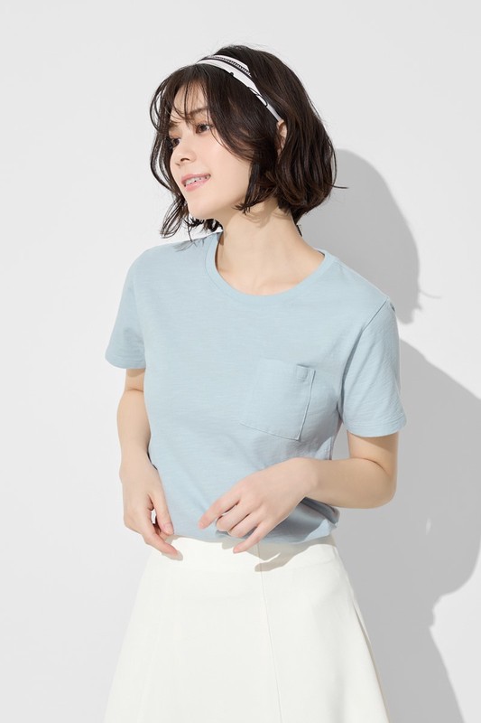 竹節棉口袋短袖T恤-女