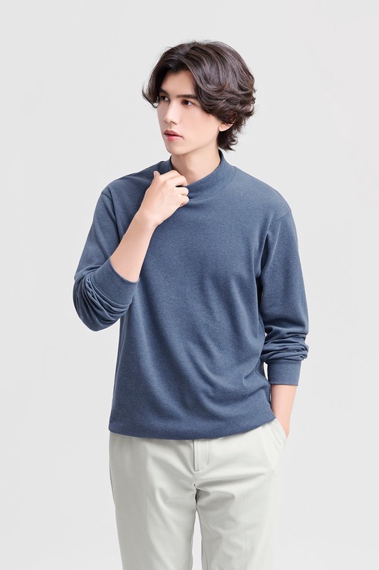 磨毛柔棉立領長袖T恤-男