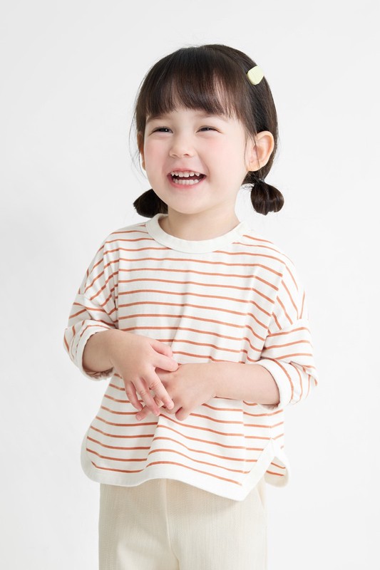 純棉條紋寬版七分袖T恤-Baby