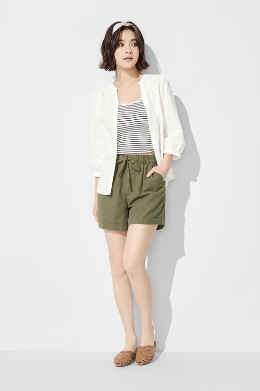 棉麻短褲-女