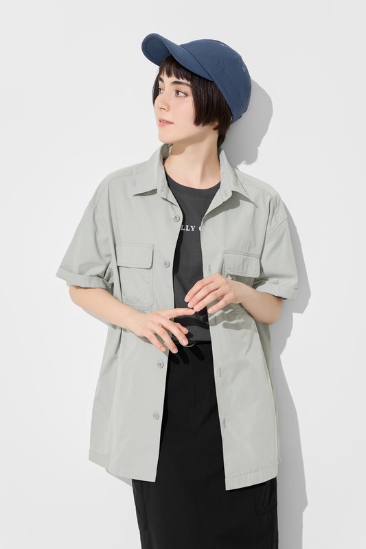 工裝寬版短袖襯衫-男