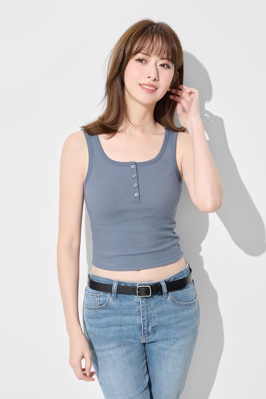 羅紋亨利領短版背心-女