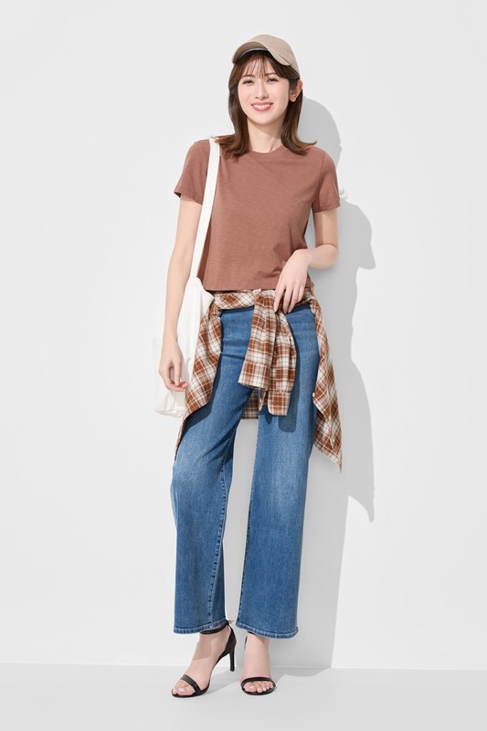 竹節棉圓領短版T恤-女