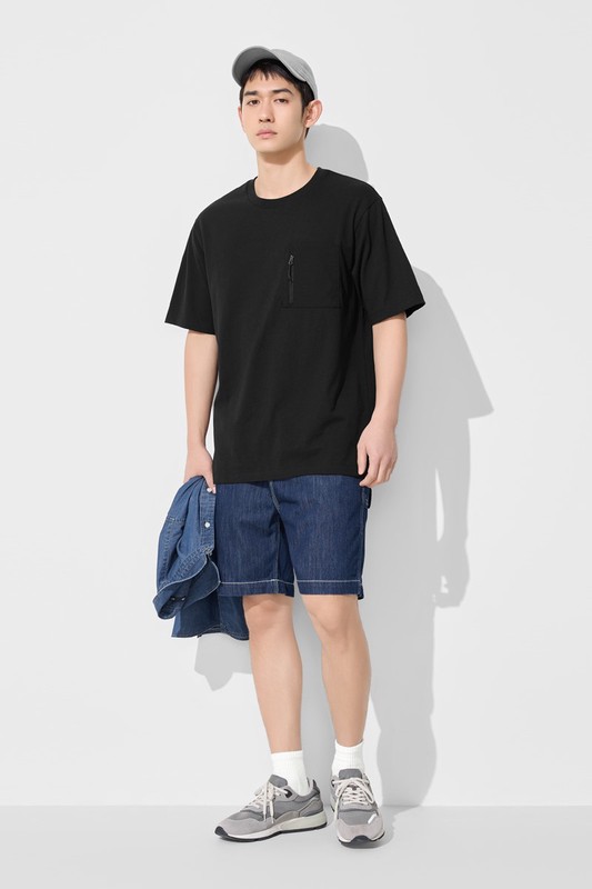 純棉厚寬版拉鍊袋五分袖T恤-男