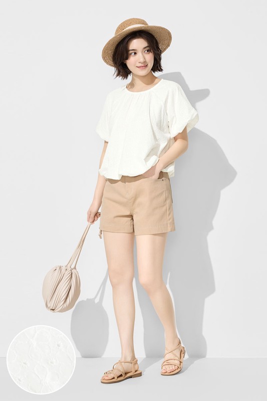 棉質花瓣蕾絲澎袖上衣-女