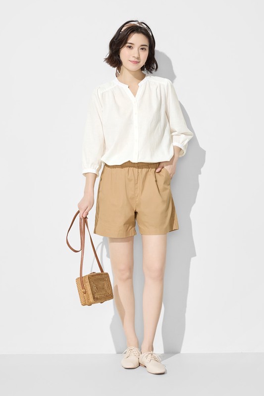 棉麻七分袖襯衫-女