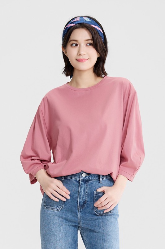 絲光棉寬版七分袖上衣-女