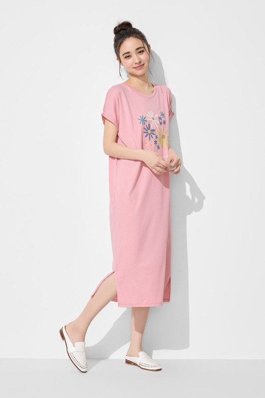 莫代爾花卉連袖長洋裝-女