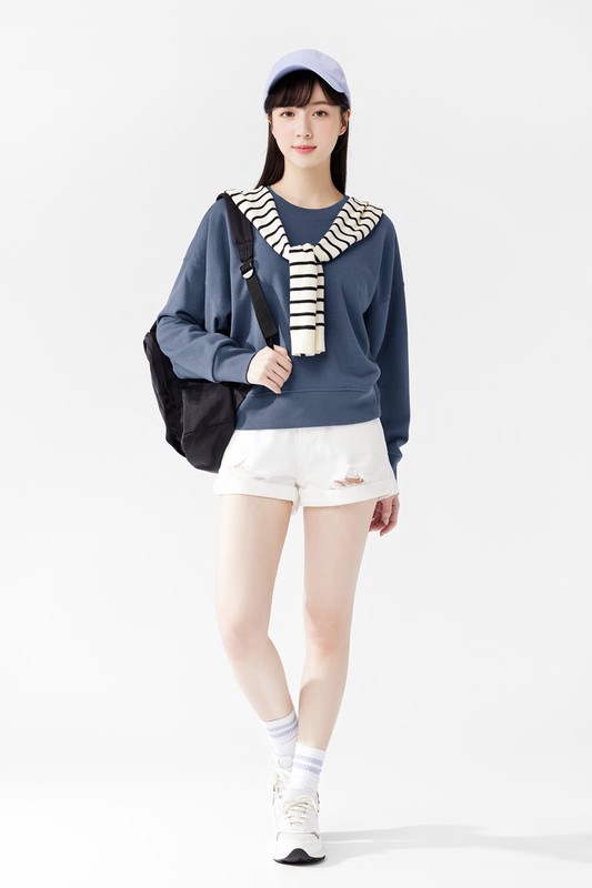 毛圈寬版休閒圓領衫-女