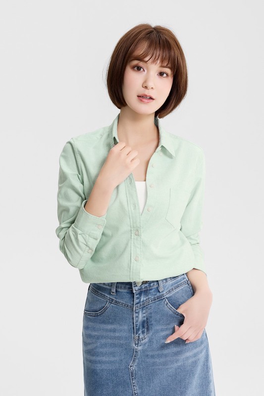 牛津修身長袖襯衫-女
